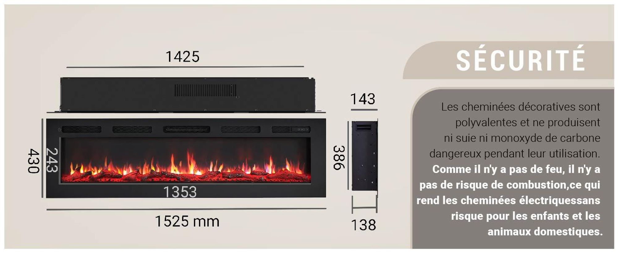 Cheminée électrique BALDERIA Leif 60 - 2 en 1 - noir