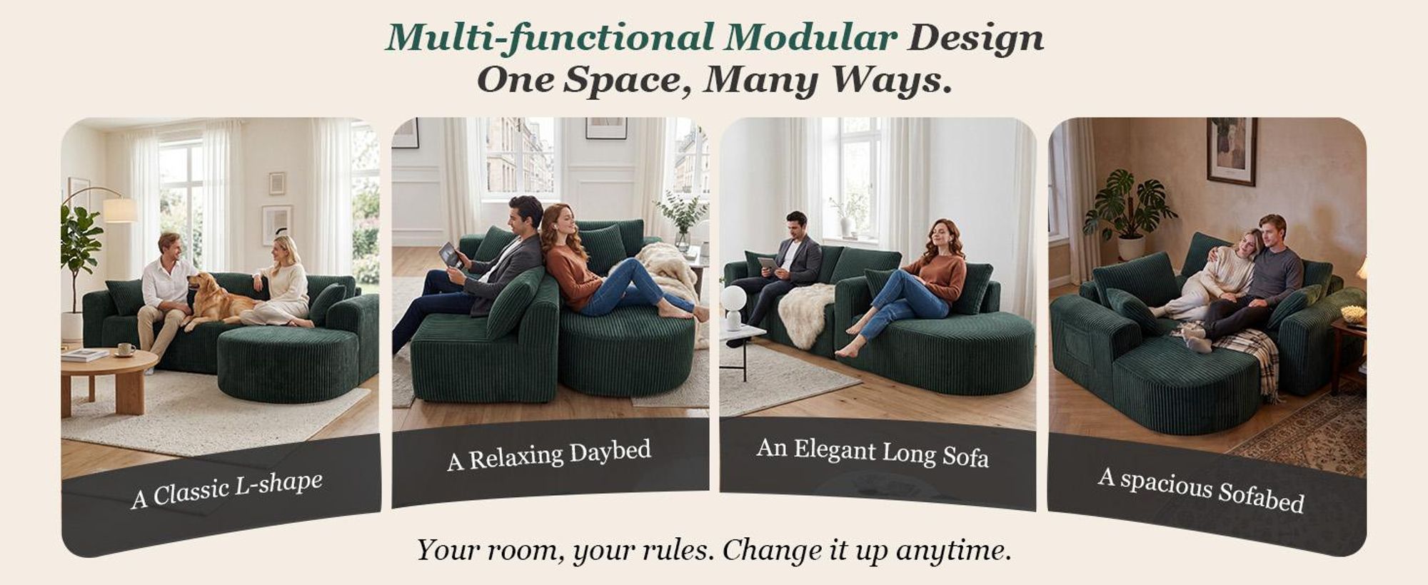 Divano angolare con funzione letto, divano modulare in velluto senza braccioli, divano con chaise longue, divano a forma di L con funzione letto, divani componibili con cuscini e tasche laterali, lunghezza 243 cm
