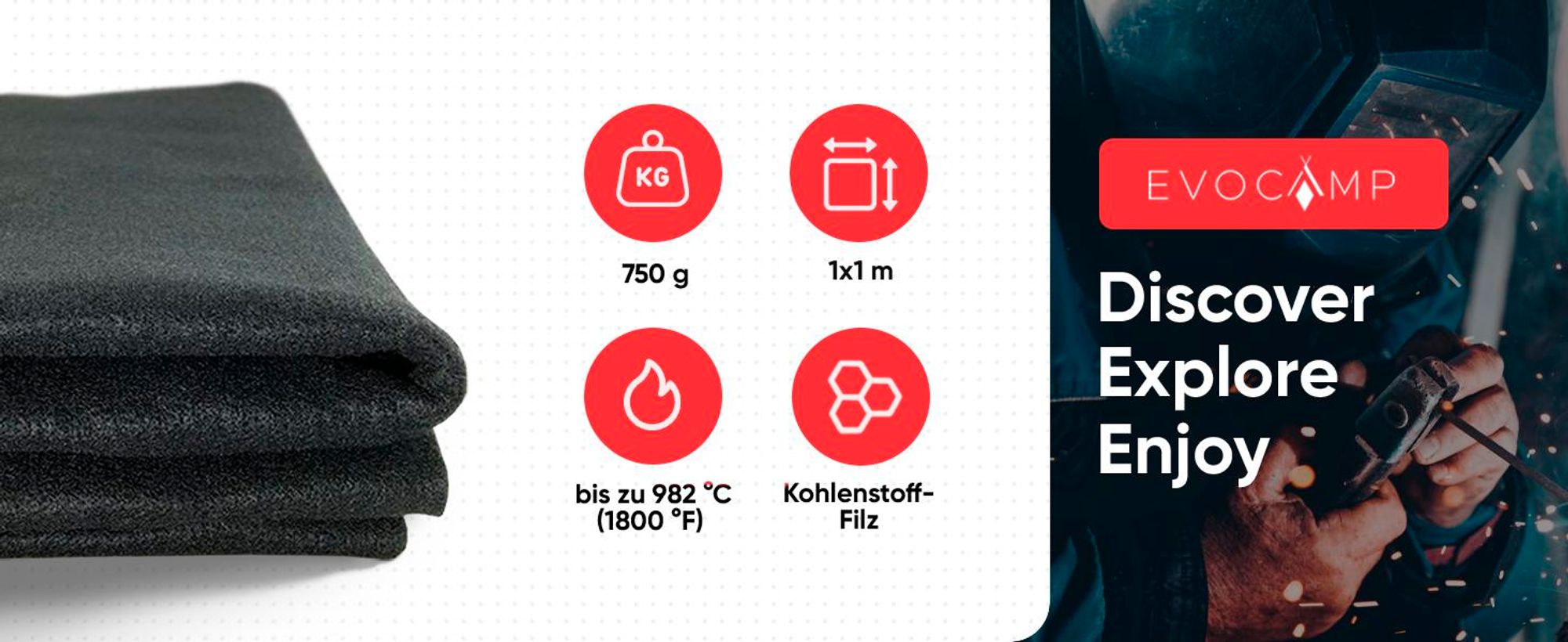 Feuerfeste Unterlage 1x1 m - Hitzeschutzmatte hitzebeständig bis 982 °C - Brandschutzmatte als ideale Feuerschutzmatte - schwarz