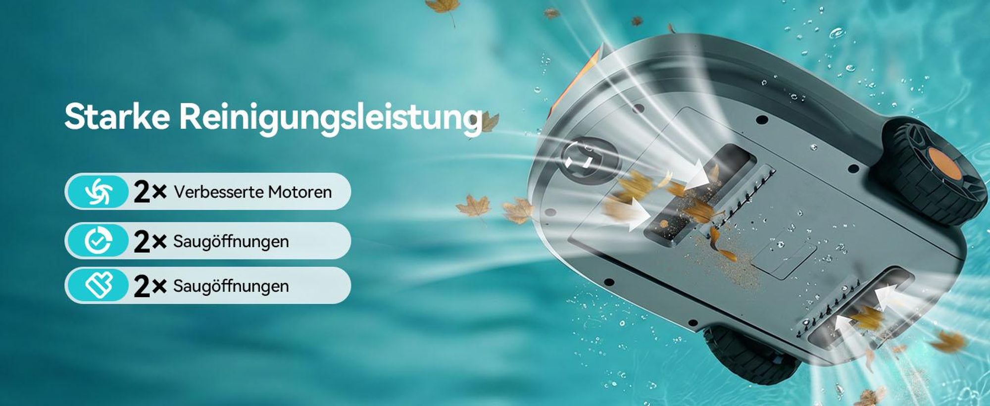 Kabelloser Poolroboter Redroad S2, Doppelmotoren, 180 Min. Laufzeit, starke Saugkraft, bis 3 m Wassertiefe, Selbstparkfunktion