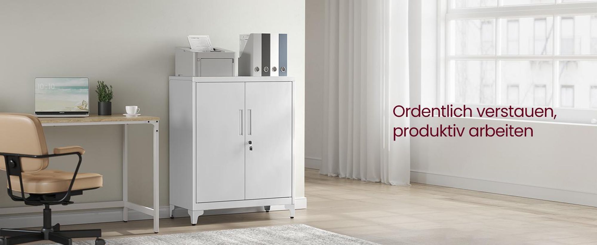 SONGMICS Aktenschrank, Mehrzweckschrank, Büroschrank mit 2 Türen, Schrank abschließbar, aus Stahl Grau