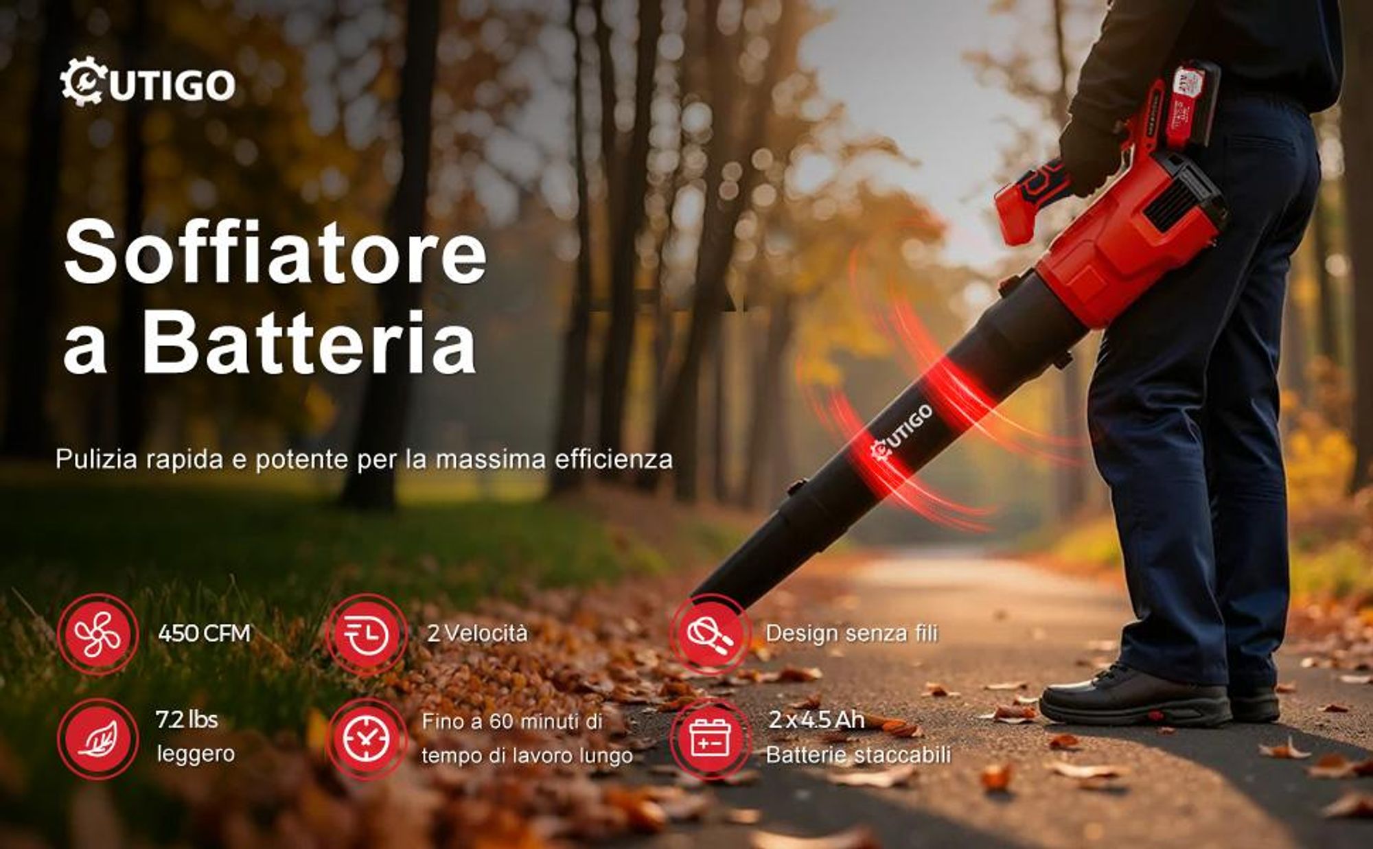 Soffiatore a batteria 001 (batteria 2*21v 4.5Ah, batteria e caricatore), per la cura del prato, la rimozione di foglie/fango/neve/polvere dell'auto