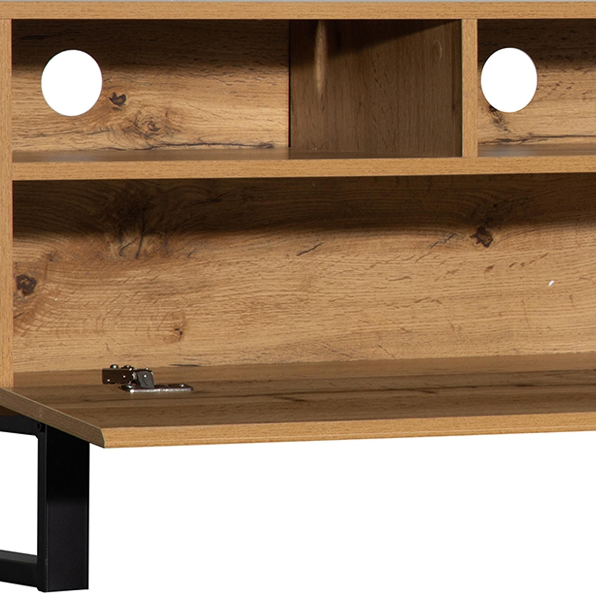 Merax TV-Schrank mit Ablagen, Matt TV-Lowboard Aufbewahrung mit Push-Open-Funktion und Eisenfüßen, Holz Fernsehtisch Lowboard, Eiche