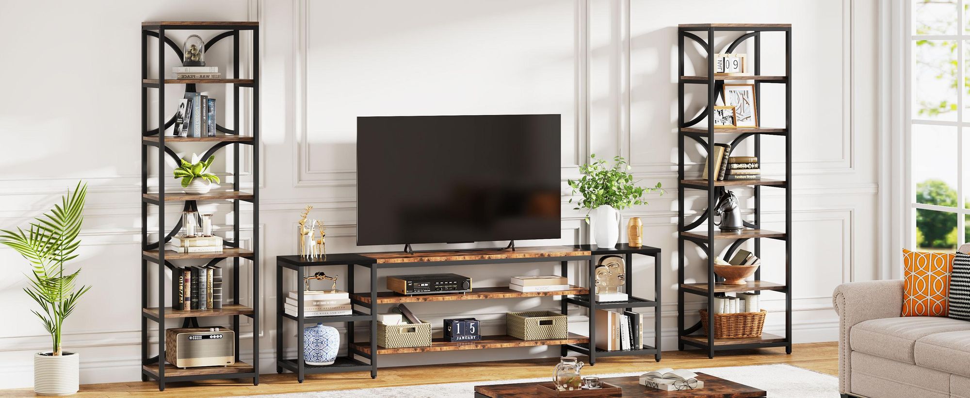 Tribesigns Bücherregal mit 6 Ebenen, 200 cm industrielles mit Lagerregalen, AufbewahrungsOrganizer für Wohnzimmer, Schlafzimmer und Home Office, Braun