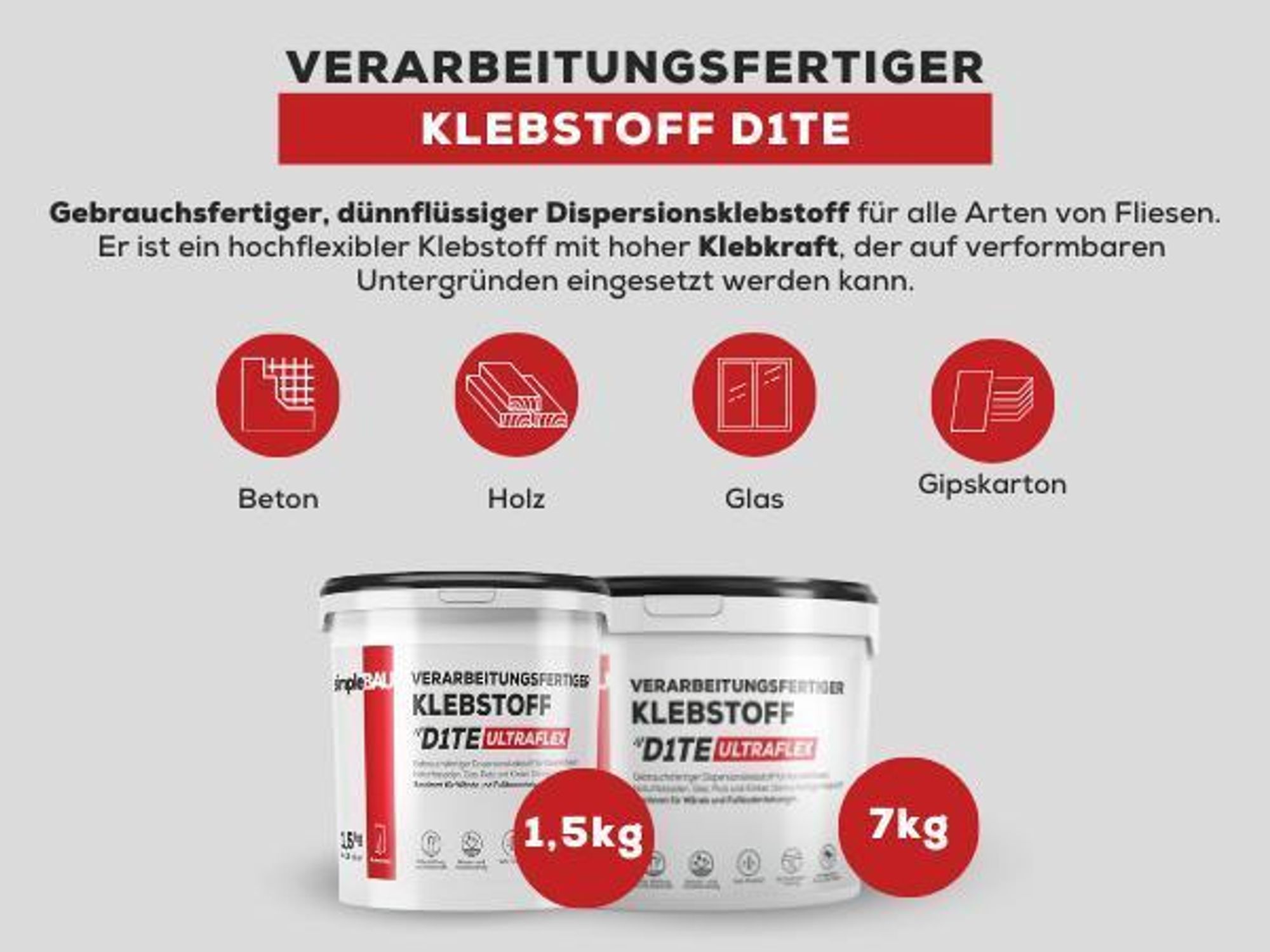 SimpleBau Fertigfliesenkleber Universal Kleber für Gipskartonplatten, 7kg