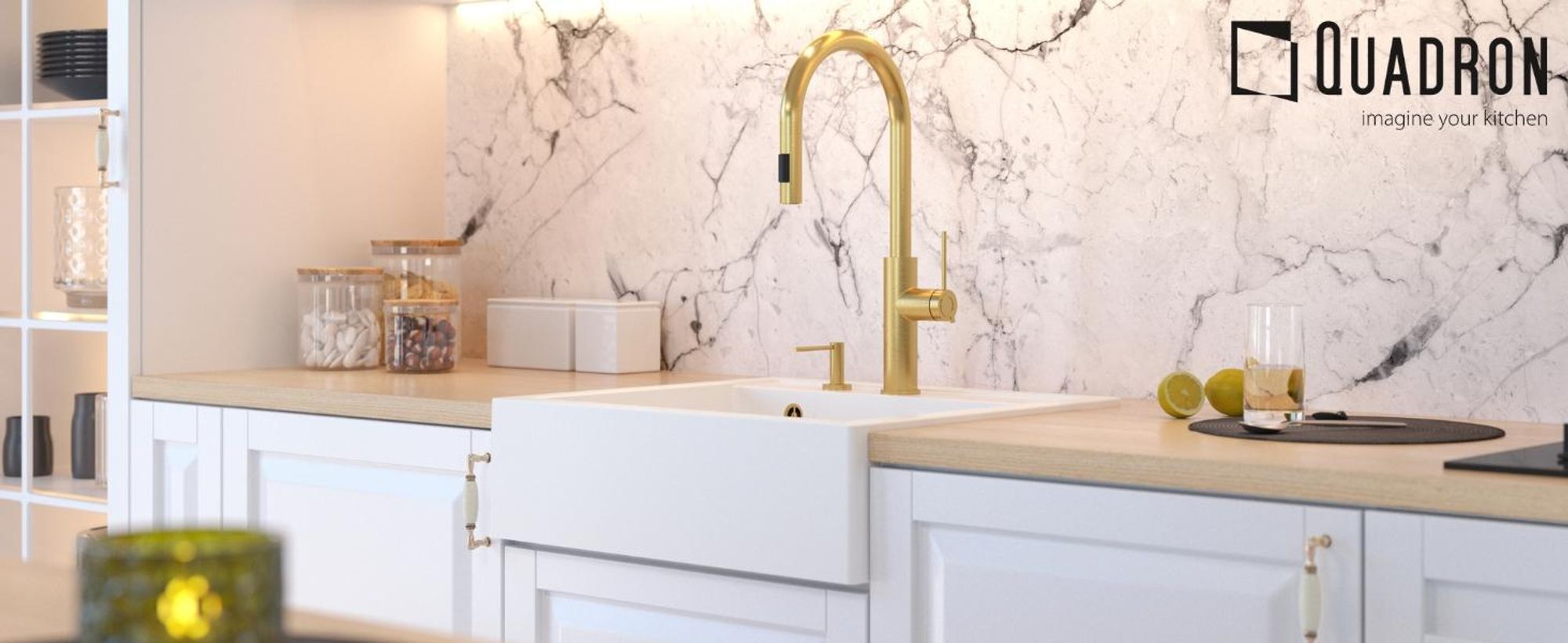 QUADRON Spülbecken 2-Becken Spüle | Größe: 59,5 x 54 x 20,5 cm | BILL 110 | Granitspüle aus GraniteQ mit Siphon | Weiß + Stahl