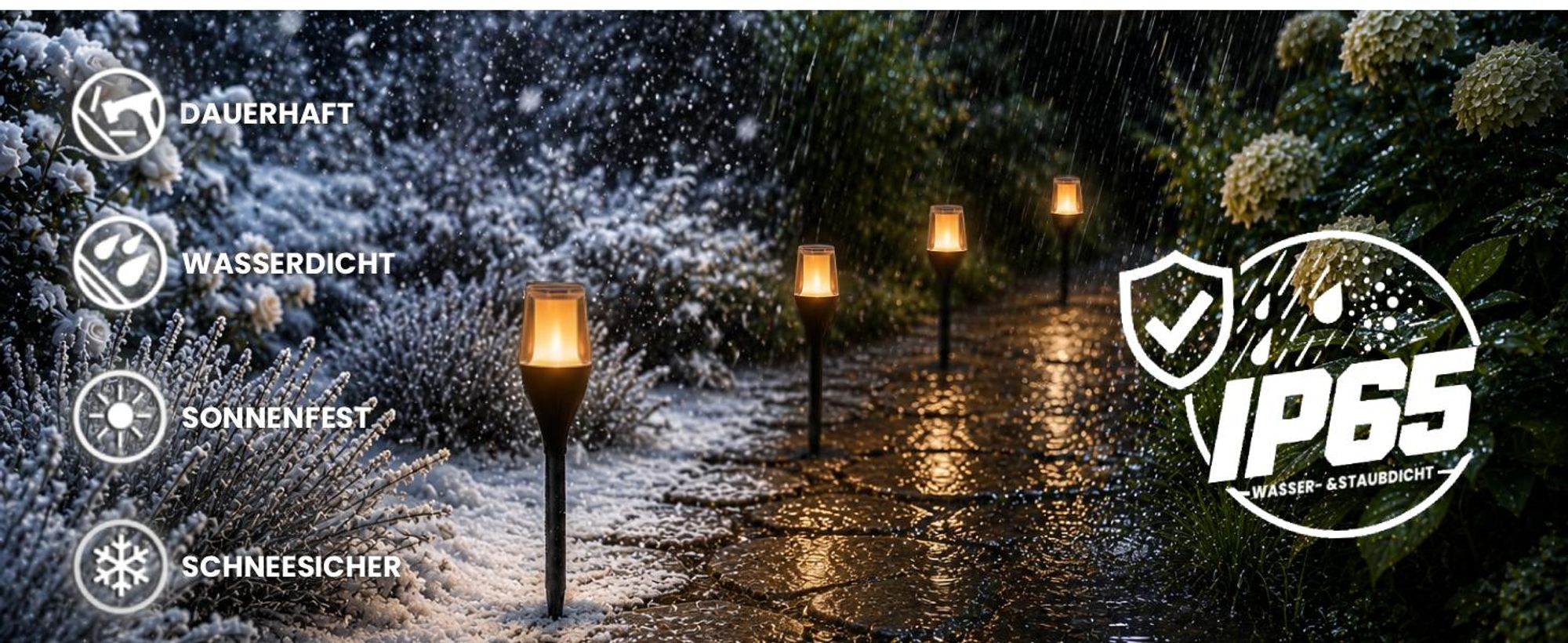 LUMILED Solar Gartenfackel Solarleuchte 64,5 cm mit Erdspieß LED Solarlampe flackernder Flamme IP65 Garten Solarleuchte Flammeneffekte Fackel Gartenlampe Flamme Solarlampe Flammenlicht 1 Stück