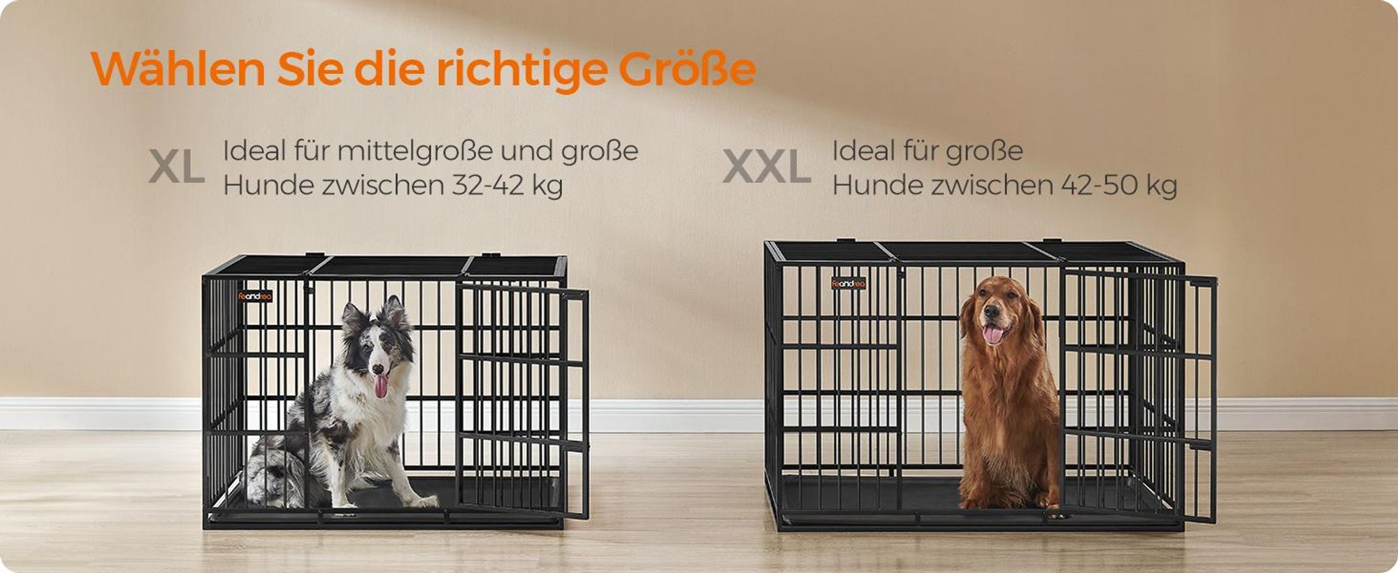 Feandrea Hundekäfig hochbelastbar, für mittelgroße und große Hunde, Doppeltüren