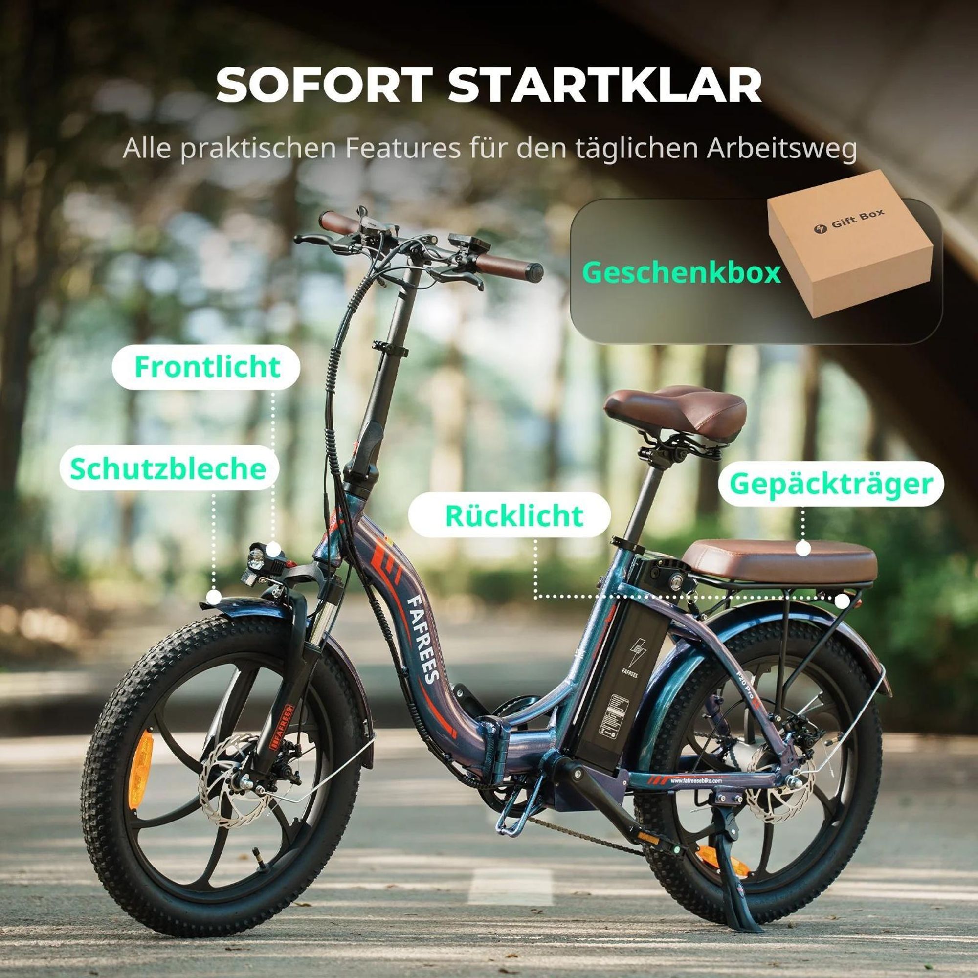 E-Bike FAFREES F20 Pro - Motor 250W Batterie 36V20Ah 20 Zoll Reifen Mechanische Scheibenbremsen - Aurorablau