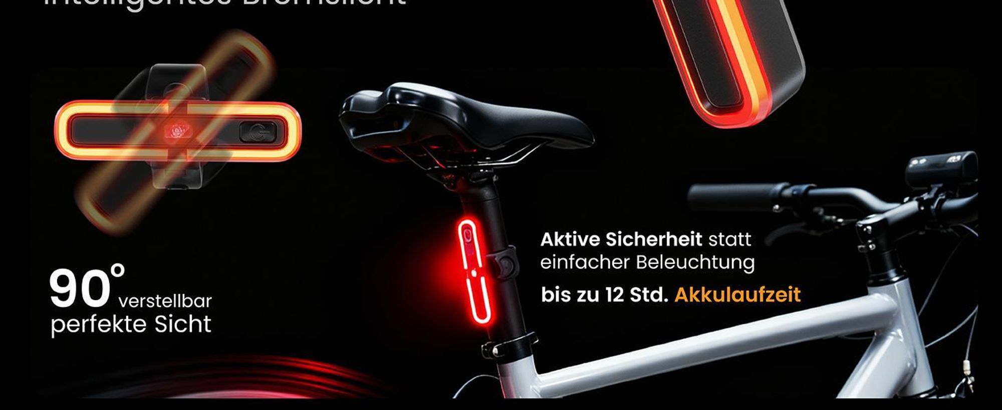 firstsafe® Fahrradlicht Set Front- & Rücklicht mit Fernlicht, Bremslicht & Akku