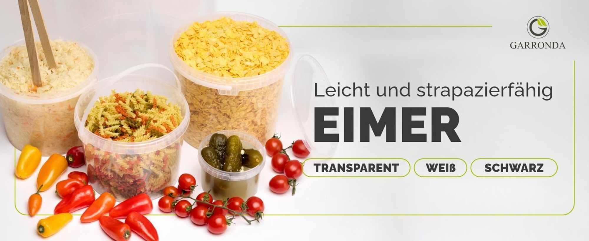 Garronda Eimer mit Deckel, 30 Liter, 1 Stück, für die Lagerung von Lebensmittel- und Chemischen Produkten Weiß GD-0071
