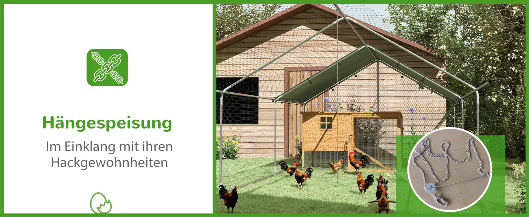 PawHut Hühnerstall Freilaufgehege aus Stahl, 3 x 8 x 1,95 m für 24-30 Hühner