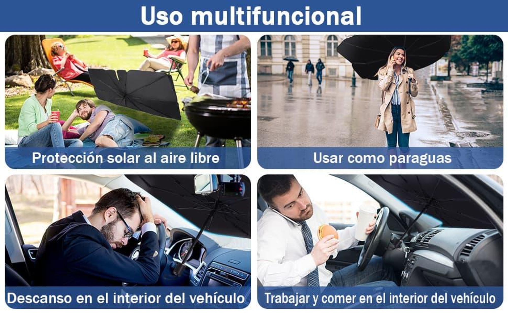 Auto Sonnenschutz Frontscheibe, 360°Drehbar, Sonnenschutz mit UV-Schutz, Sonnenschirm mit Verstellbarer Stange, für die meisten Autos SUVs, 140 x 80cm