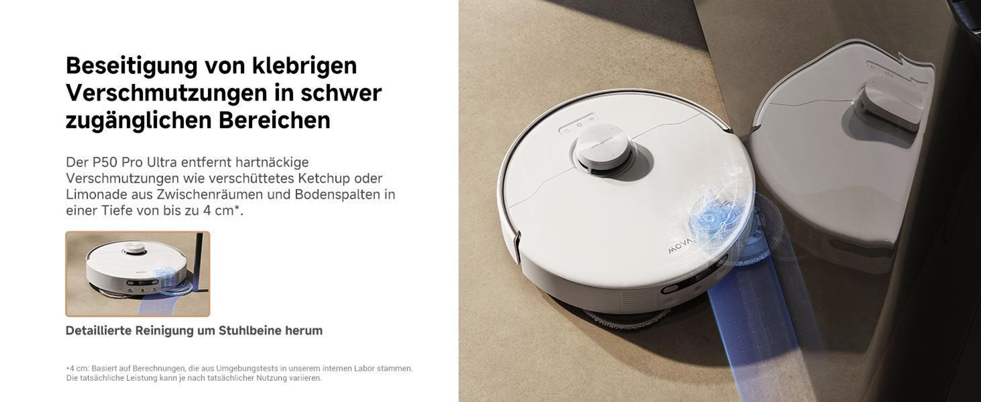 Mova P50 Pro Ultra Staubsaugerroboter mit Mopp, 19.000 Pa, 75℃ Heißwasser-Mopp, +RGB AI+LED-Hindernisvermeidung, Auto-Entleerung/Nachfüllen