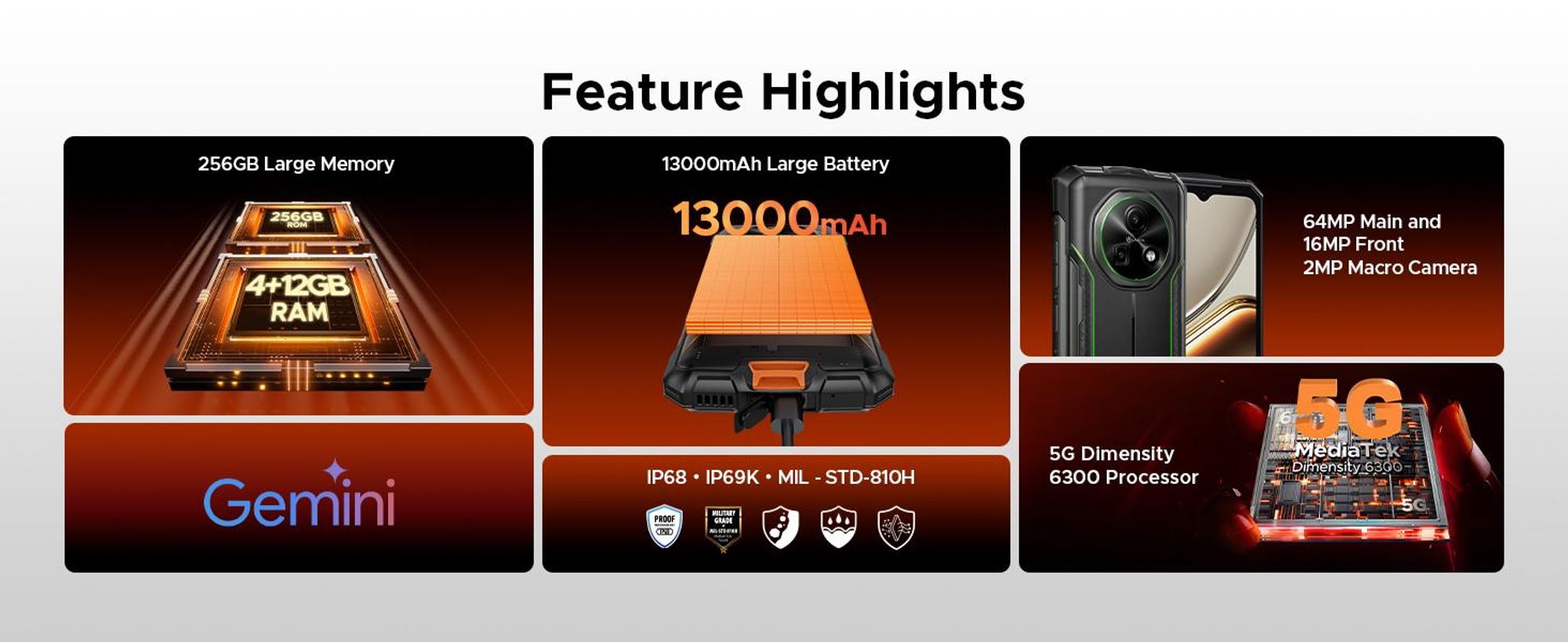 DOOGEE Fire 7 – Robustní outdoorový smartphone, 5G, Android 16, ochrana IP68/IP69K, 6,6" displej s obnovovací frekvencí 90 Hz, baterie 13000 mAh, 36+128 GB paměti, 64MP fotoaparát, NFC, čtečka otisků prstů, dual SIM, bez smlouvy
