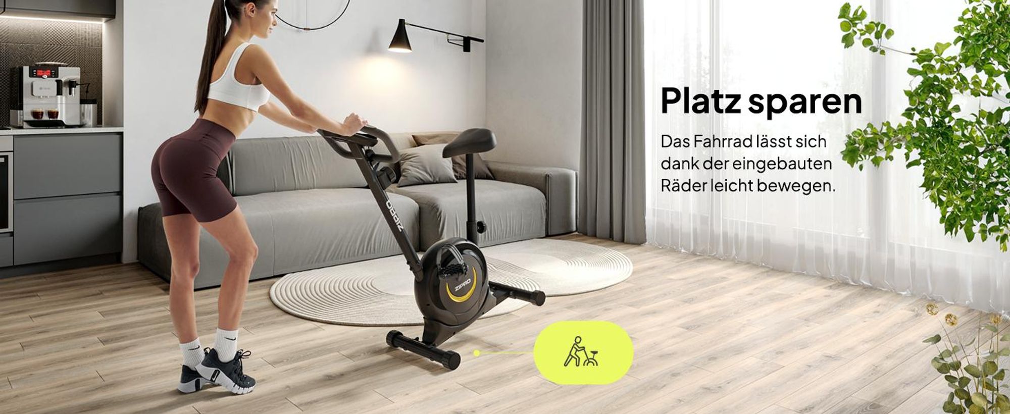 Zipro Heimtrainer Fahrrad One S Gold – Kompaktes Fitnessbike für Zuhause Leiser Hometrainer mit Pulsmessung, LCD Computer Tablethalter Design Edition