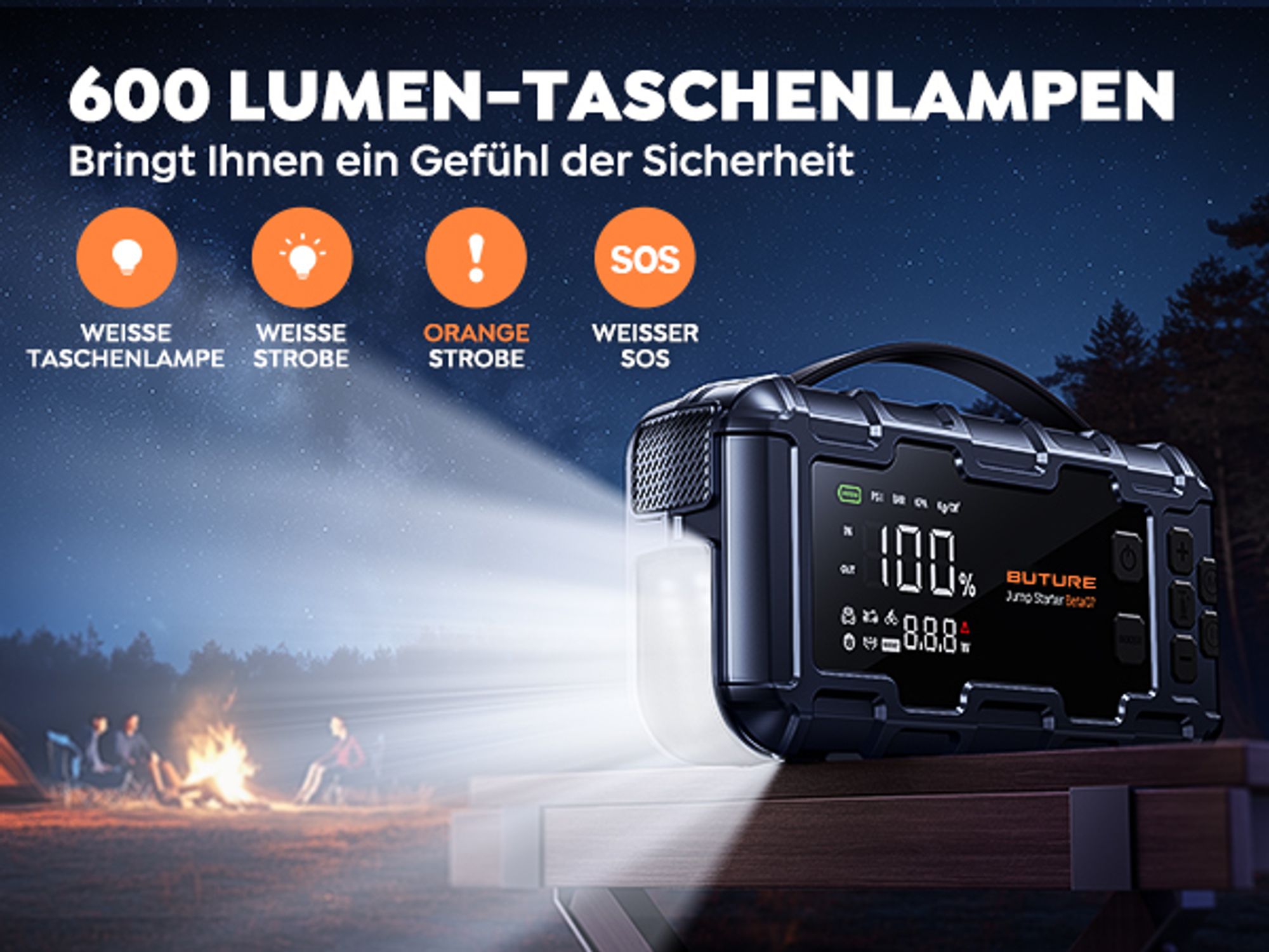 Buture Starthilfe Powerbank, 6000A Spitzenstrom, PD45W Schnellladung, Starter Powerbank Auto Starthilfe, Drei-in-Eins-Startnetzteil, Starthilf,BETA07