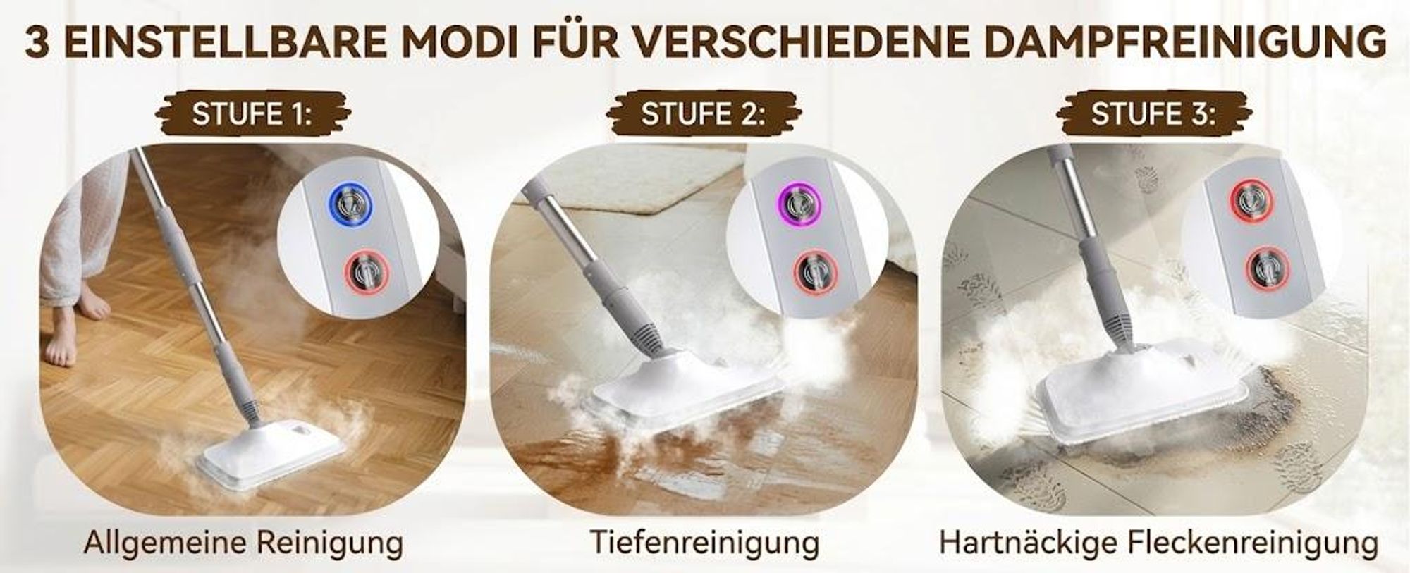 13-in-1 Dampfbesen & Dampfreiniger, 20s Aufheizung, 3 Stufen, 1500W Multifunktions Dampfmopp mit 500ml Tank & 7m Kabel für Böden Teppiche Fenster Glas