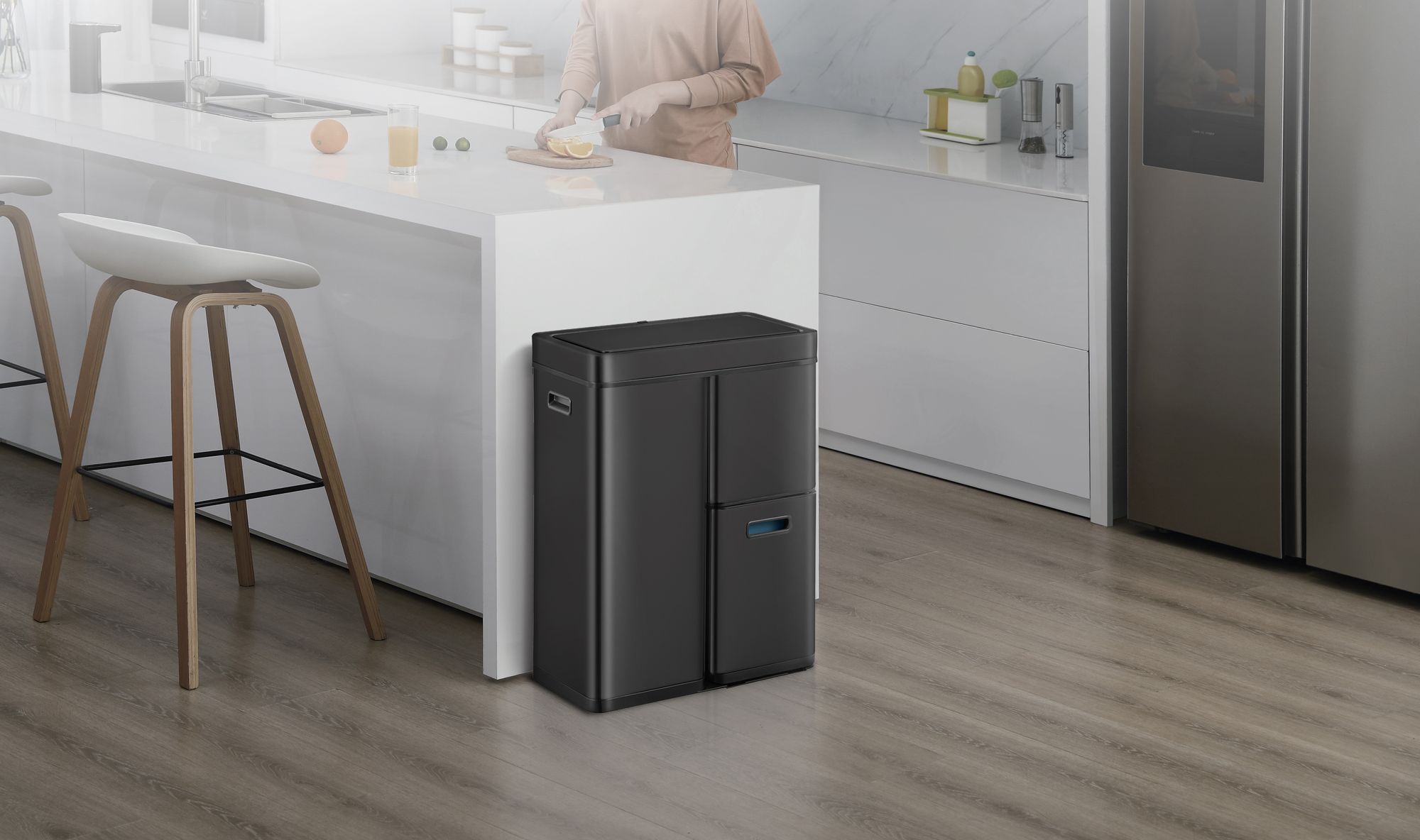 EKO - Mirage Plus Sensor Recycler Abfalleimer 30+15+15 Liter - Stal malowana proszkowo Tworzywo sztuczne - Schwarz