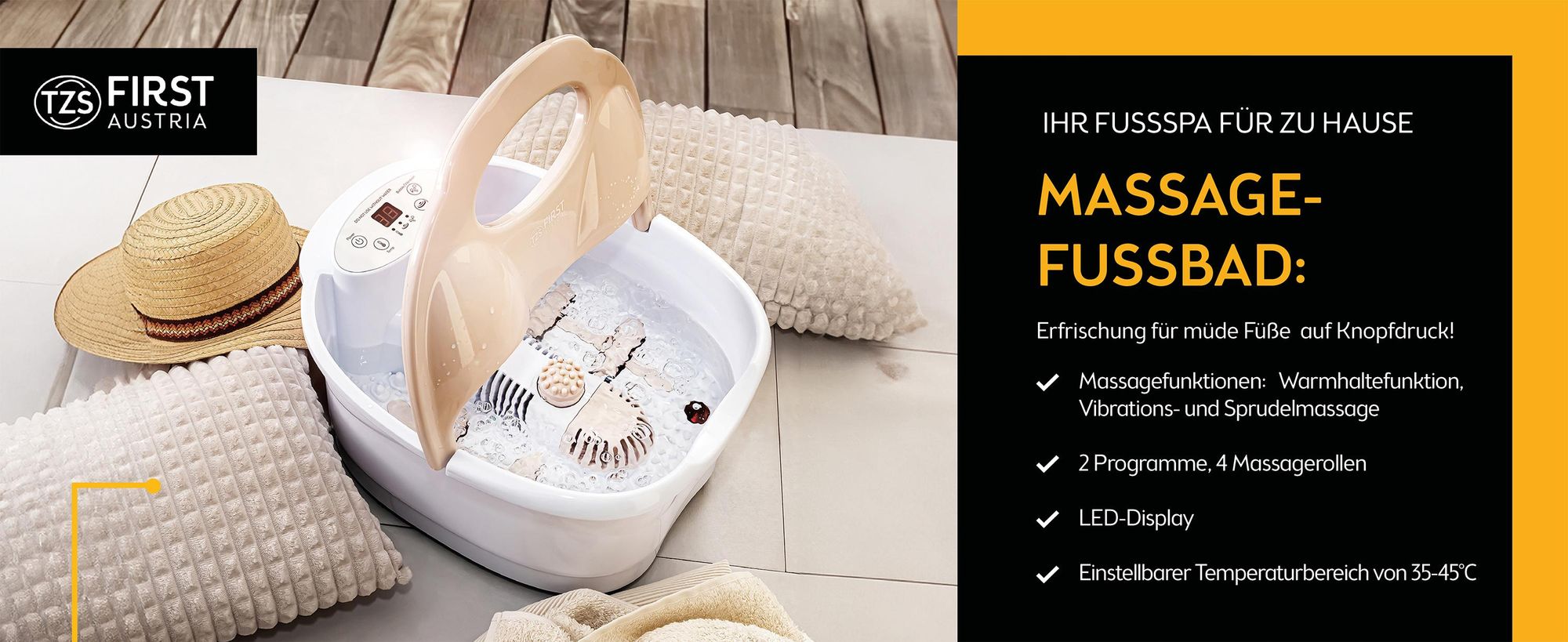 TZS First Austria - Fußsprudelbad 450W - Fußmassagegerät mit 2 Programme & 3 Aufsätze - Infrarot- und Heizfunktion