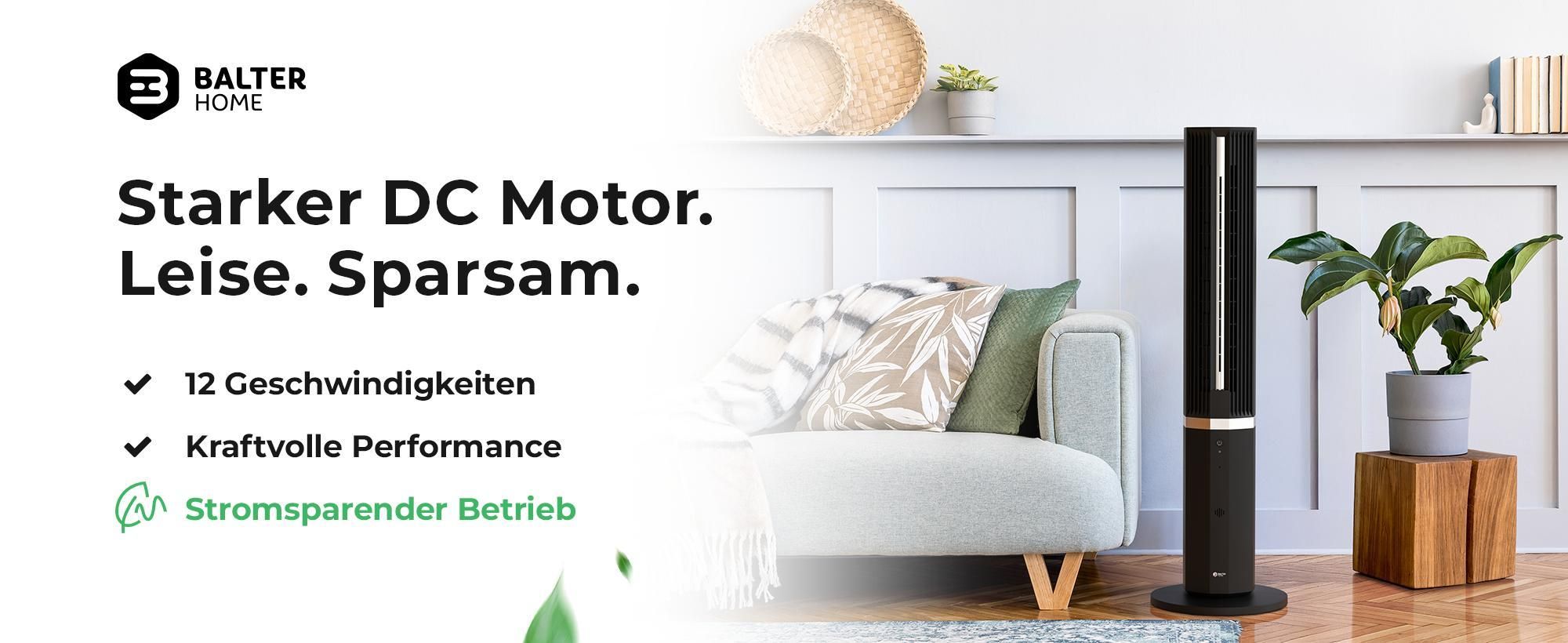 Balter 5-in-1 Ventilator mit Wasserkühlung, Turmventilator, Fernbedienung, Oszillation, 55 Watt, Luftkühler, Luftreiniger, Luftbefeuchter, sehr leise
