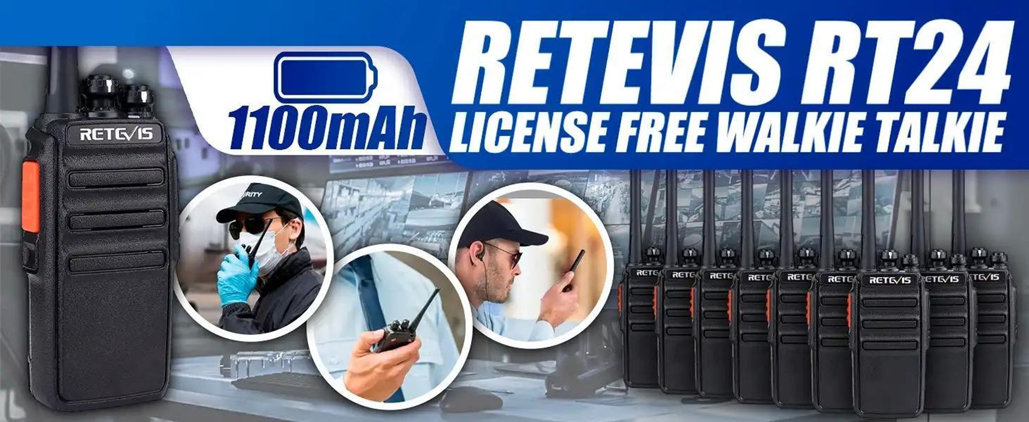 Retevis RT24 Plus Vysielačky, bezlicenčné vysielačky PMR s náhlavnou súpravou a dobíjacou batériou, pre školy, supermarkety(10 ks)