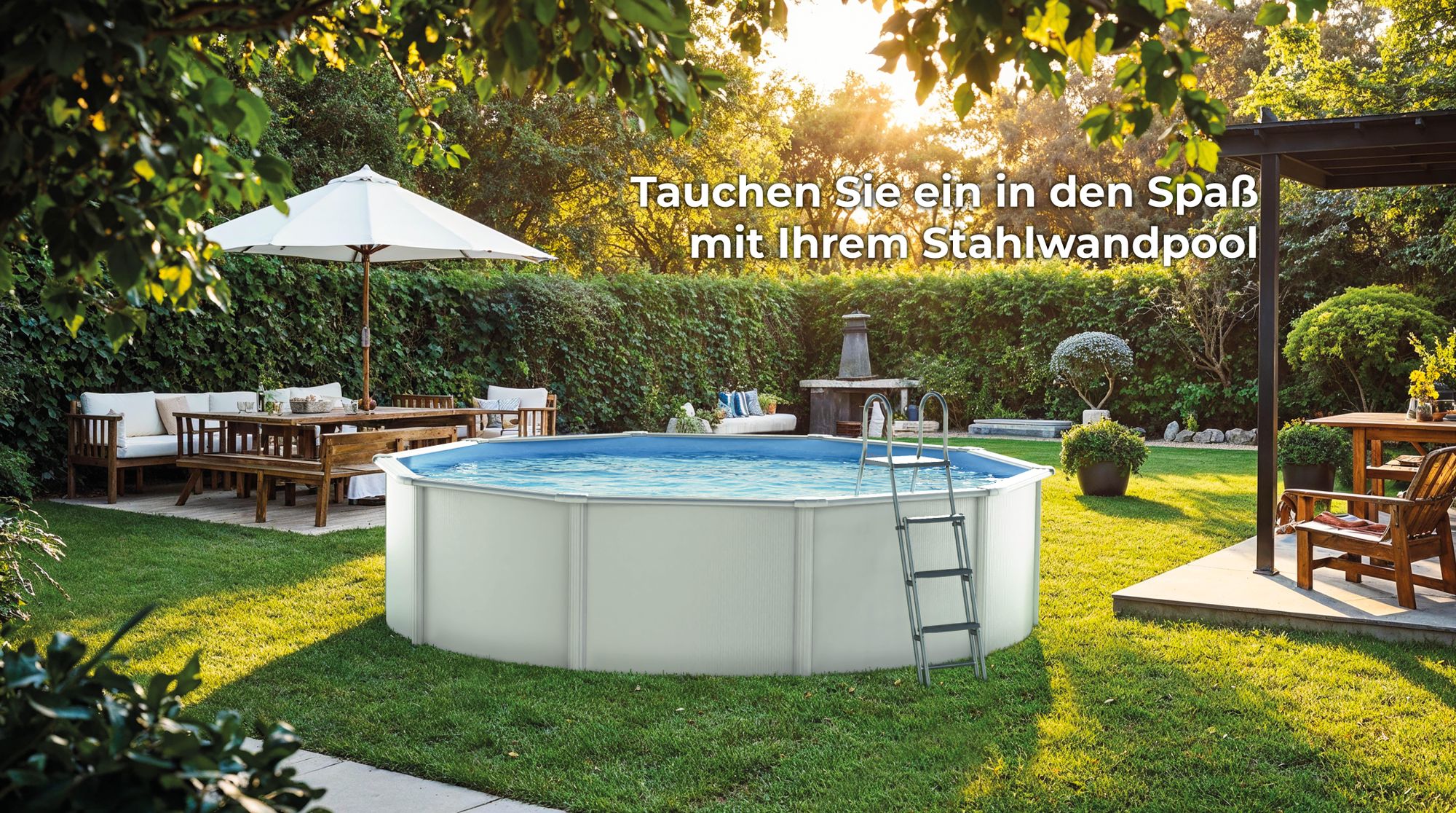 GRE Runder Stahlwandpool in Weiß KITPR558 – Ø 550 x 132 cm, Komplettset + GRATIS Elektrischer Poolreiniger VCB50