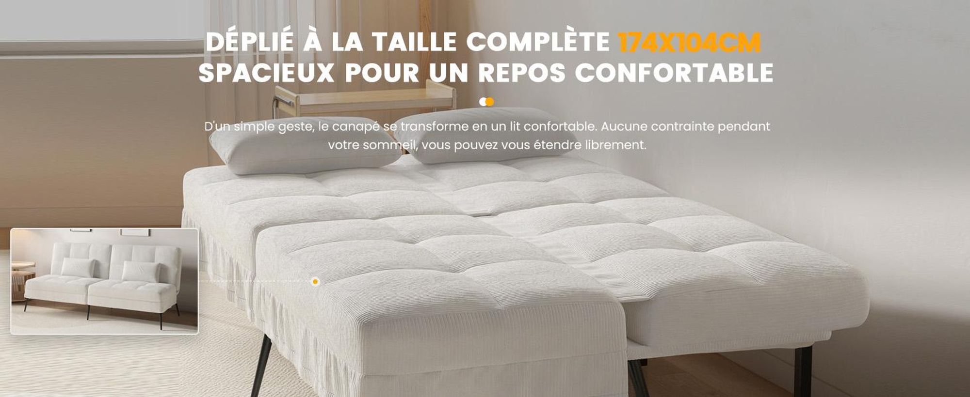 COMHOMA Canapé convertible avec fonction sommeil, canapé pliant, canapé-lit, canapé d'angle, canapé-lit, canapé 3 places, avec dossier réglable en velours côtelé