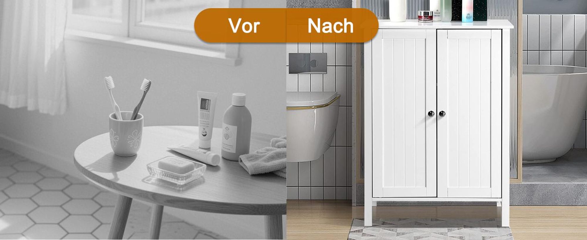 FCH Badezimmerschrank Badschrank, mit 2 Türen, 60 x 30 x 80 cm, Weiß