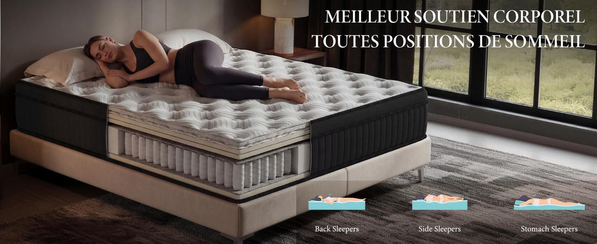DEWINNER Matelas Hybride 160x200x25 cm, Mousse à Mémoire de Forme et Ressorts Ensachés Indépendants, Isolation des Mouvements, 7 Zones de Confort