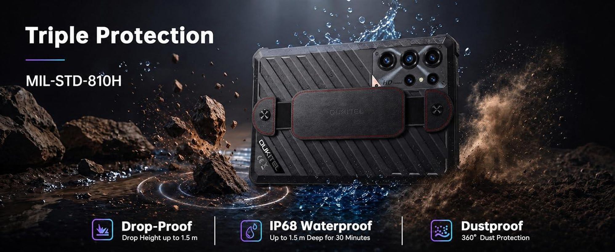 OUKITEL RT11 5G Outdoor Tablet, Wasserdicht Tablet, Android 16, 8" 2K HD Rugged Tablets 24GB+128GB/1TB, 10000mAh/18W,16MP/IP68/IP69K/NFC/OTG/Face ID