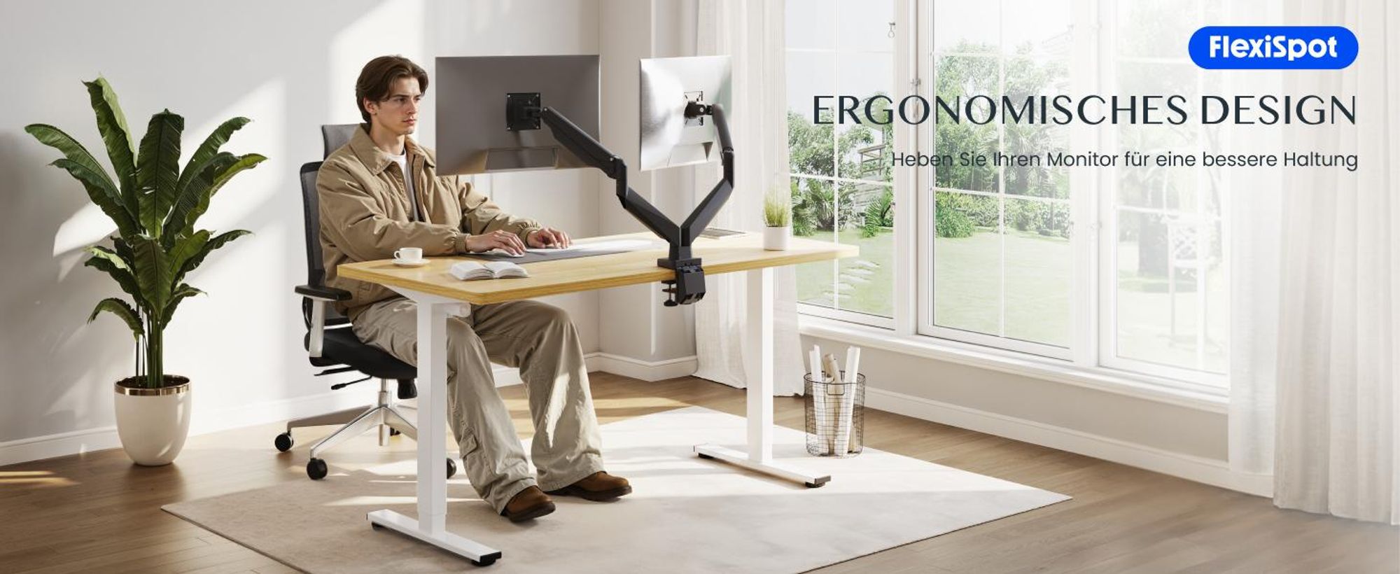 FLEXISPOT MA5 Dual Monitorhalterung 17–32 Zoll für 2 Monitore, 3–9 kg pro Arm, 360° drehbar & -90° bis +15° neigbar, 3-Schritt-Montage