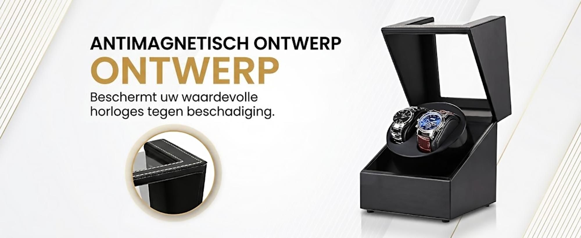 Olvy horlogewinder voor 2 horloges, met een extreem stille motor, zwarte lakafwerking met LED-verlichting, horlogewinder