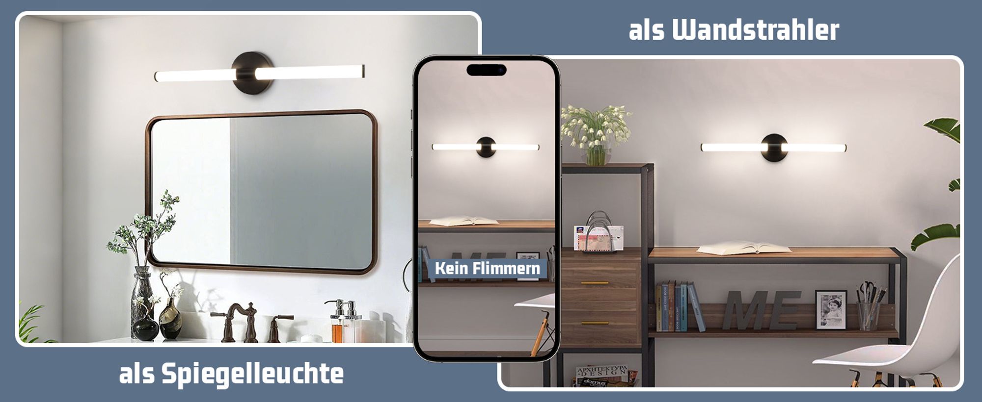 ZMH Spiegelleuchte LED   Wandlampe 60CM Wand 8W  Lampe Schwarz Wandleuchte 4000K Neutralweiß Modern
