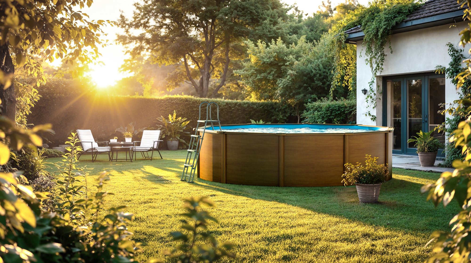 GRE Runder Stahlwandpool mit Holzoptik KIT240W – Ø 240 x 120 cm, Komplettset