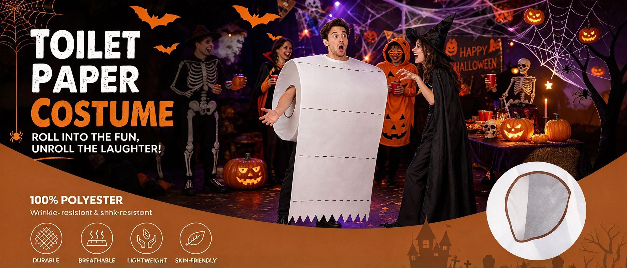 Juksun Klopapier Kostüm Toilettenpapier weiß Einheitsgröße 165-185cm für Halloween und Mottoparty Rollenspiel