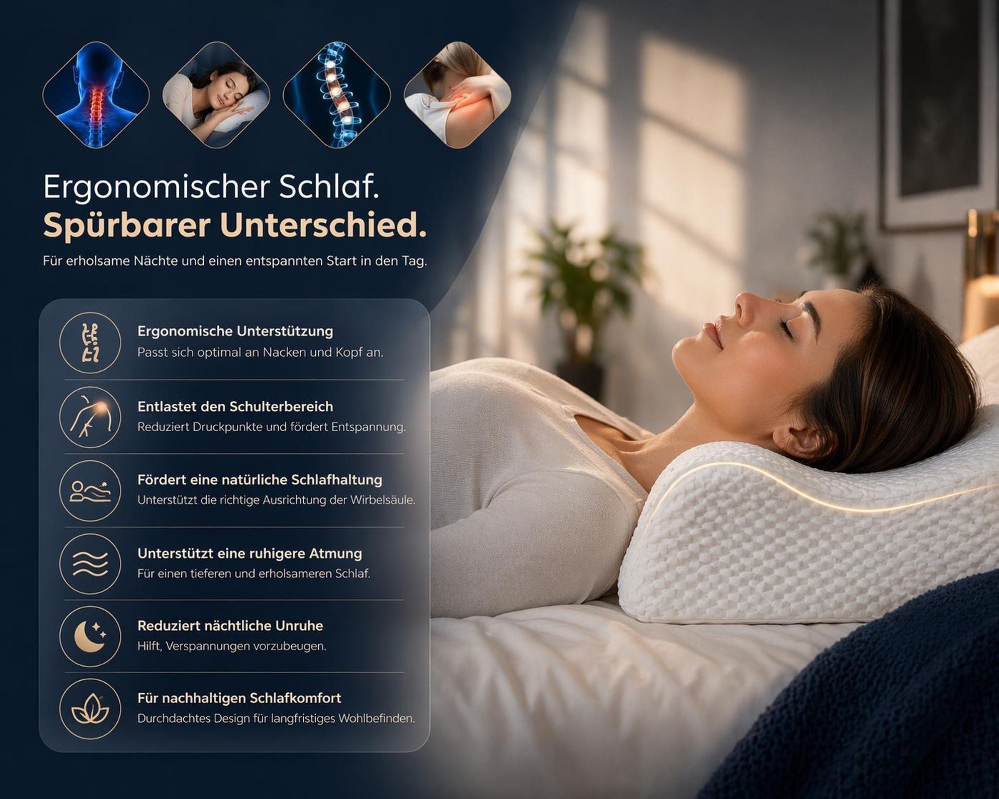 Ergonomisches Nackenkissen Kopfkissen Memory Foam extra weich, orthopädisches Schlafkissen für Seiten- und Rückenschläfer, 50x30x10cm YaLiva Decor