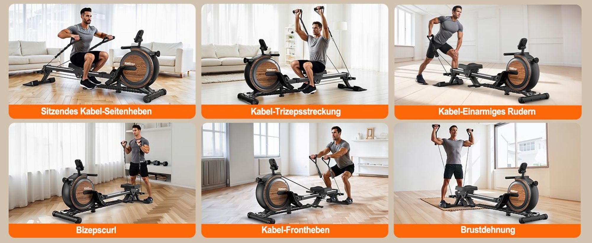 VOWVIT Heim-Rudergerät magnetischer Widerstand, Bluetooth, Tablet-Halterung, bis 160 kg