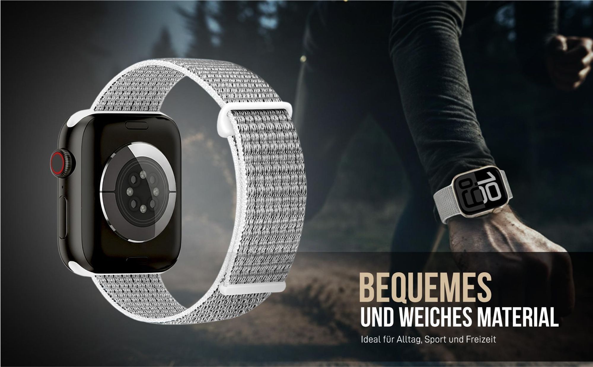 Graues Nylon Ersatzband für Apple Watch Series 11 46mm