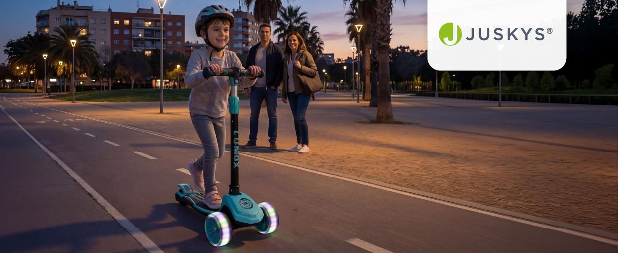 JUSKYS® Kinderroller Lumox - Blau, LED Räder, höhenverstellbarer Kinderscooter