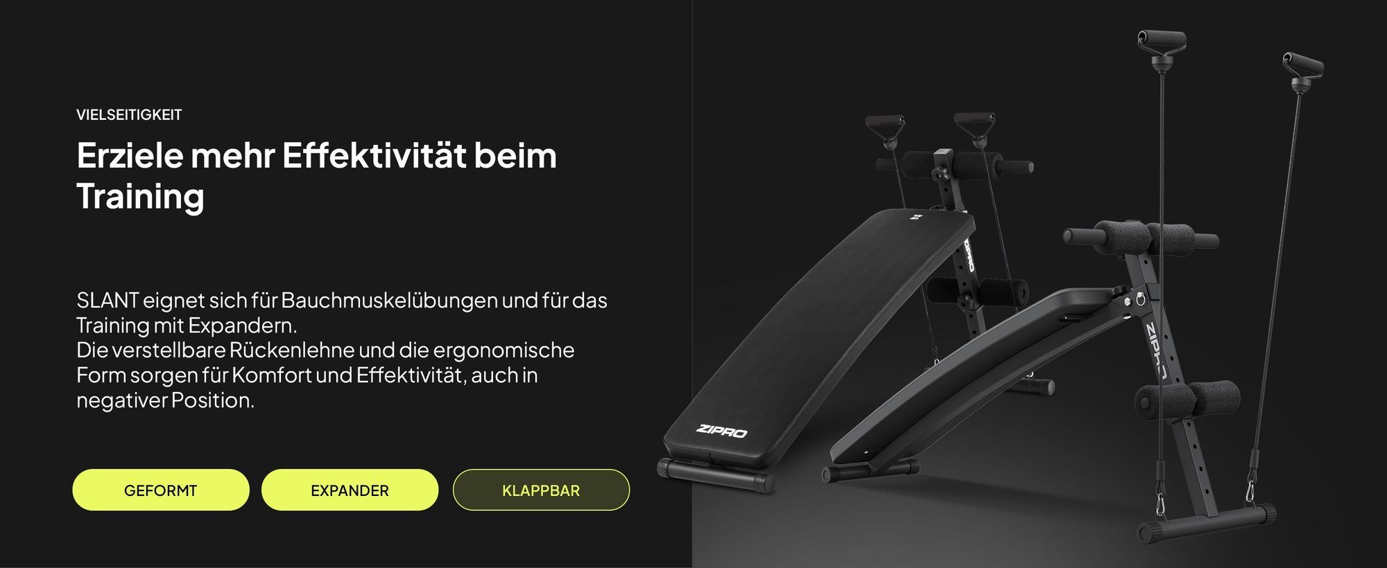 Zipro Schrägbank Slant – Klappbare Bauchtrainer Hantelbank mit Expandern Verstellbare Trainingsbank für Zuhause Negativbank für Sit-Ups Belastbar