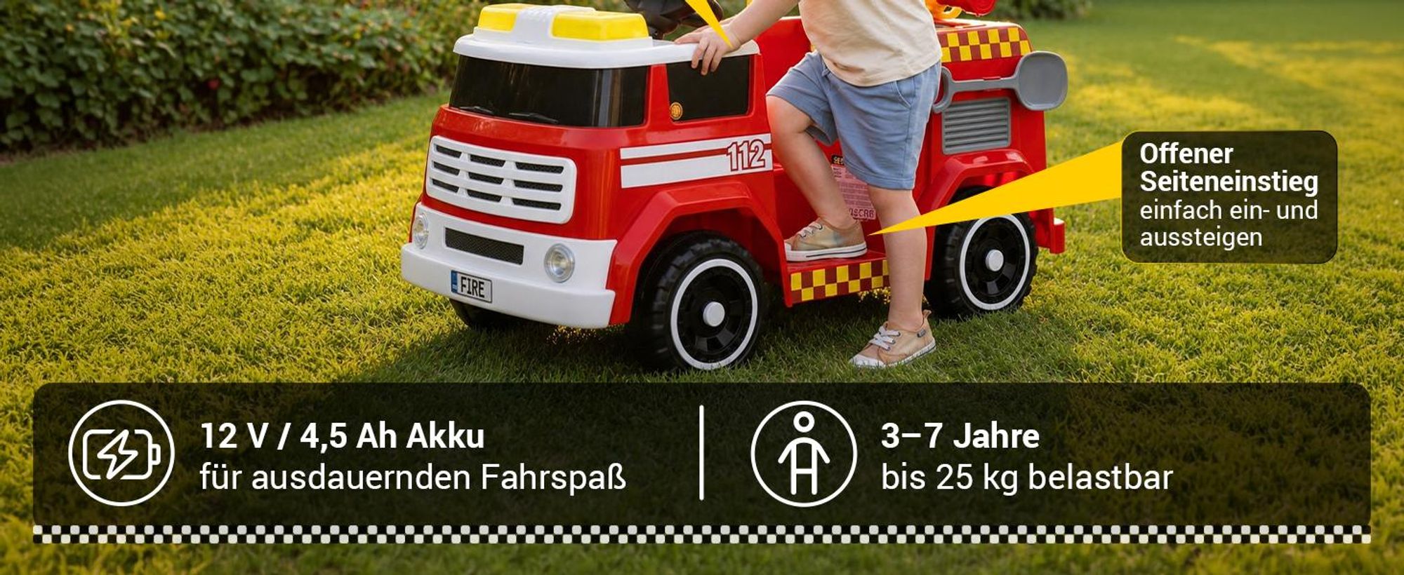 Actionbikes Motors Feuerwehrauto | Kinderauto - Elektroauto - Elektrofahrzeug -  2,4 Ghz Fernbedienung - Hupe, Motor- & Sirenen Sound - ab 3 Jahre