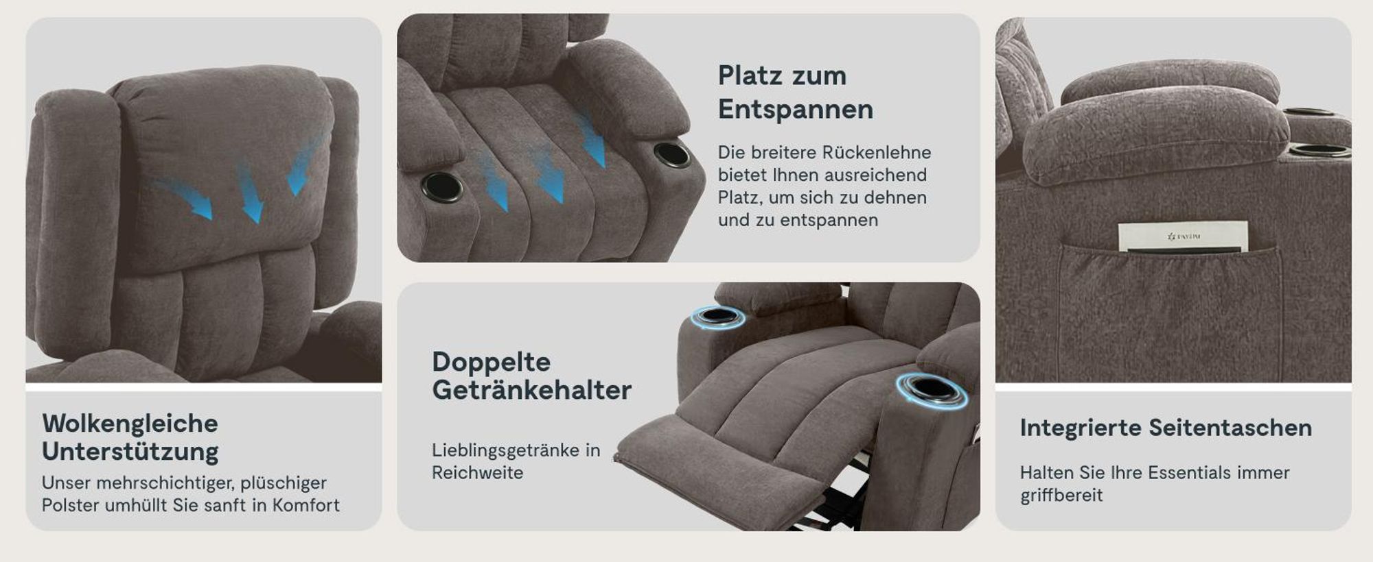 FLEXISPOT XL6 Elektrischer Massagesessel mit Aufstehhilfe, Heizfunktion, USB-Anschluss & Decke, 105°-165° verstellbar, belastbar bis 200 kg (Hellgrau)