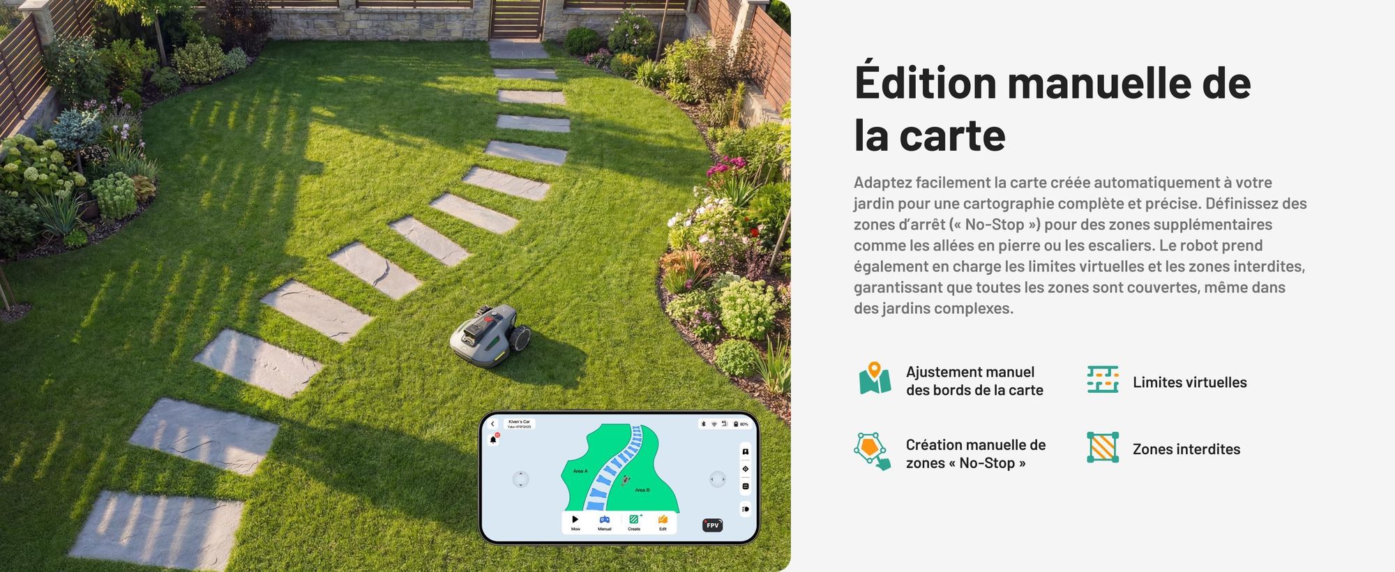 Robot Tondeuse Mammotion YUKA Mini 2 800 avec garage, sans câble, jusqu’à 800 m², DropMow, cartographie auto, coupe des bordures, 4G-Modul, APP