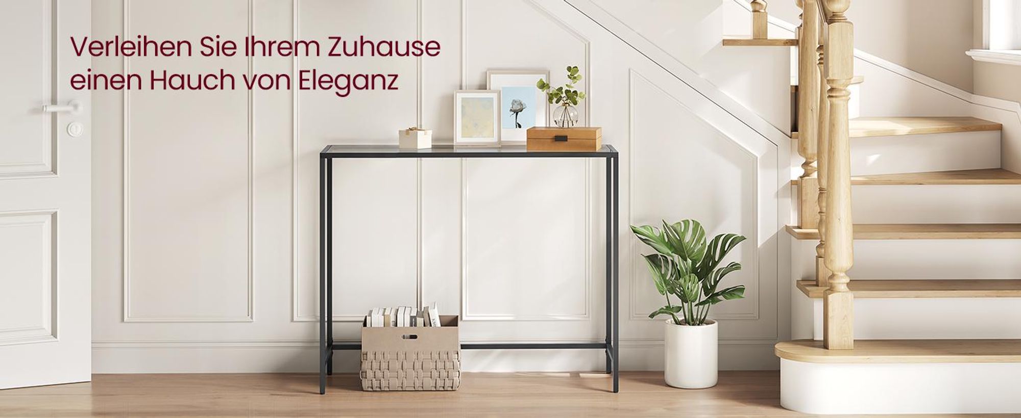 VASAGLE Konsolentisch, Beistelltisch, Oberfläche aus Hartglas, moderner Sofatisch, einfacher Aufbau, verstellbare Füße