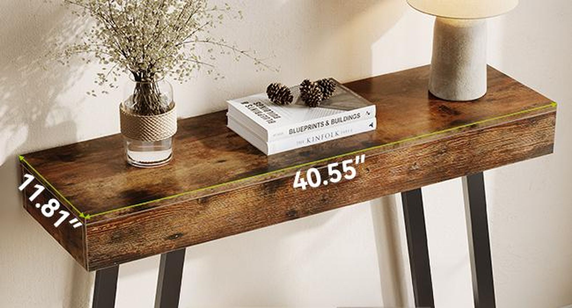 Tribesigns Konsolentisch mit geometrischem Metallrahmen, 103 cm rustikales Braun Eingangstisch, 2-stöckig, Industriell, Flur-Sofatisch, Wohnzimmer