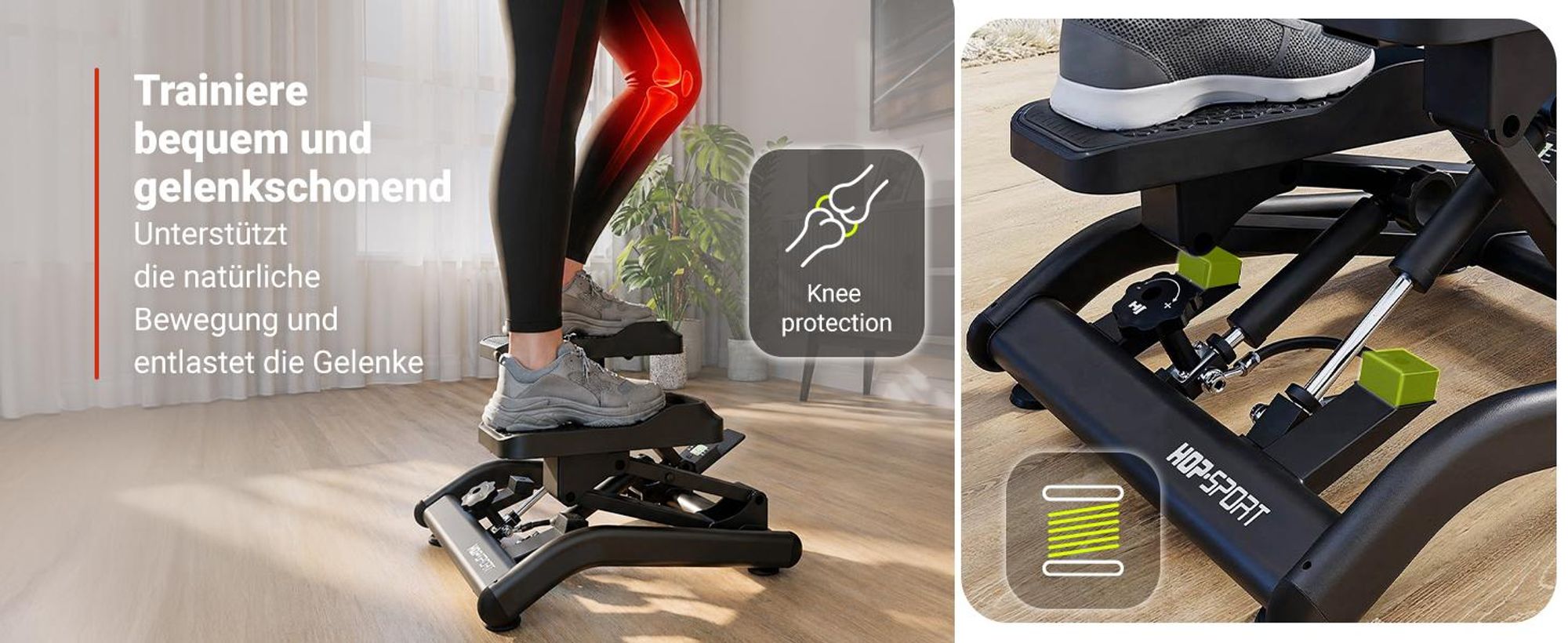 HOP SPORT Mini-Stepper für Zuhause 2 in 1 Up-Down Stepper HS-050B, Hometrainer für Zuhause mit LCD-Display, Fitnesstrainer leise rutschfest