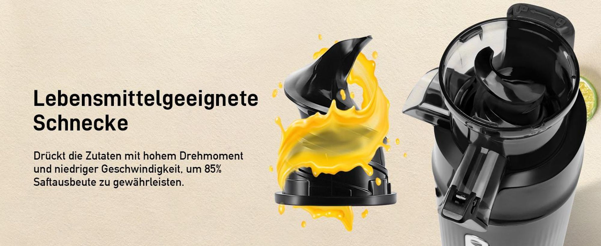 Ventray Essential Ginnie - Kaltpress Entsafter, Slow Juicer Kompakt & Leise (60 U/min, 45mm Einfüllöffnung), BPA-frei, 400ml, Einfache Reinigung