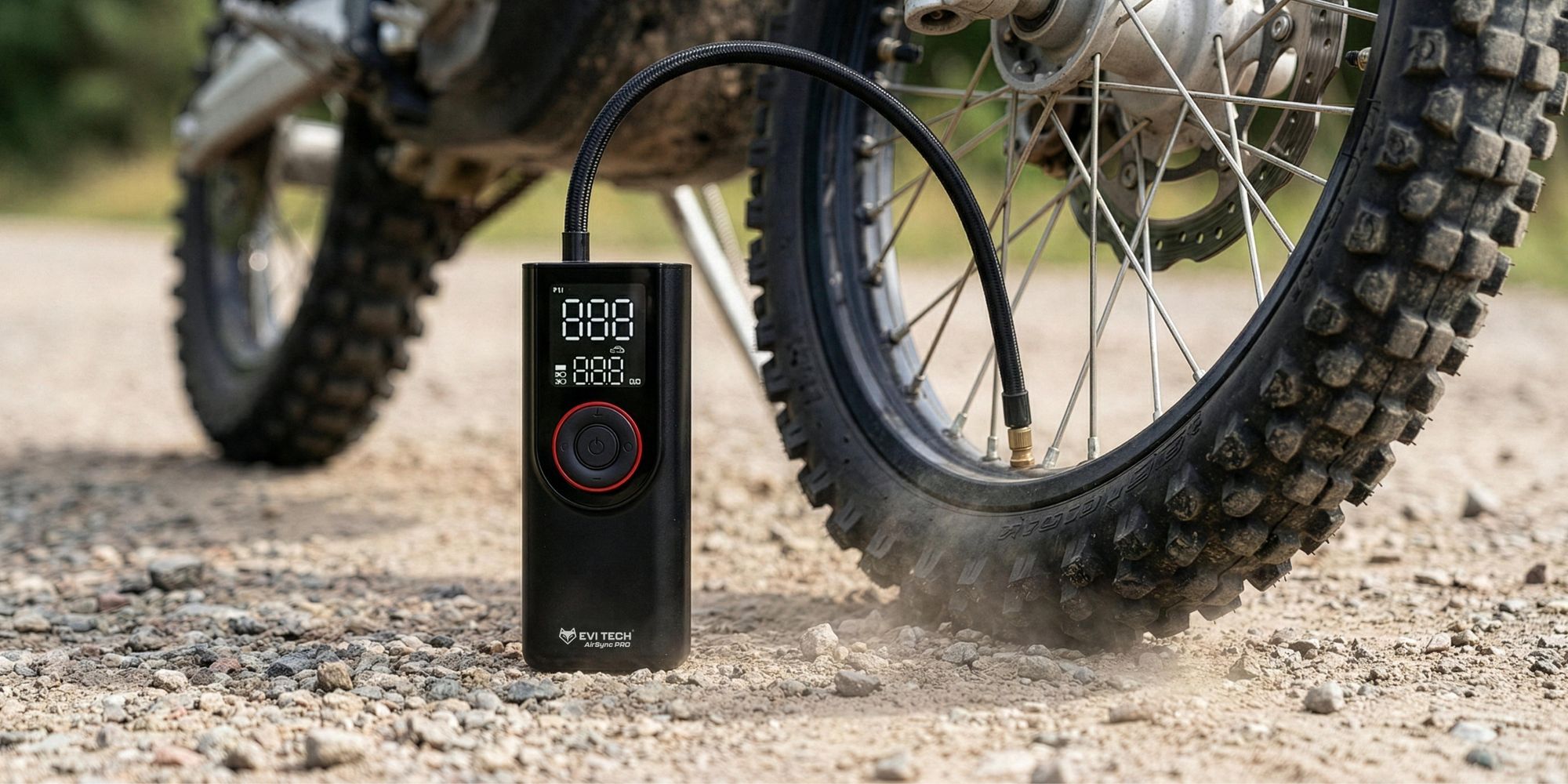 EVI TECH AirSync PRO Akku Kompressor 12 Bar Elektrische Luftpumpe 7500mAh Powerbank USB-C + 12V Kfz-Kabel für Auto Motorrad Fahrrad Tragbar Schwarz