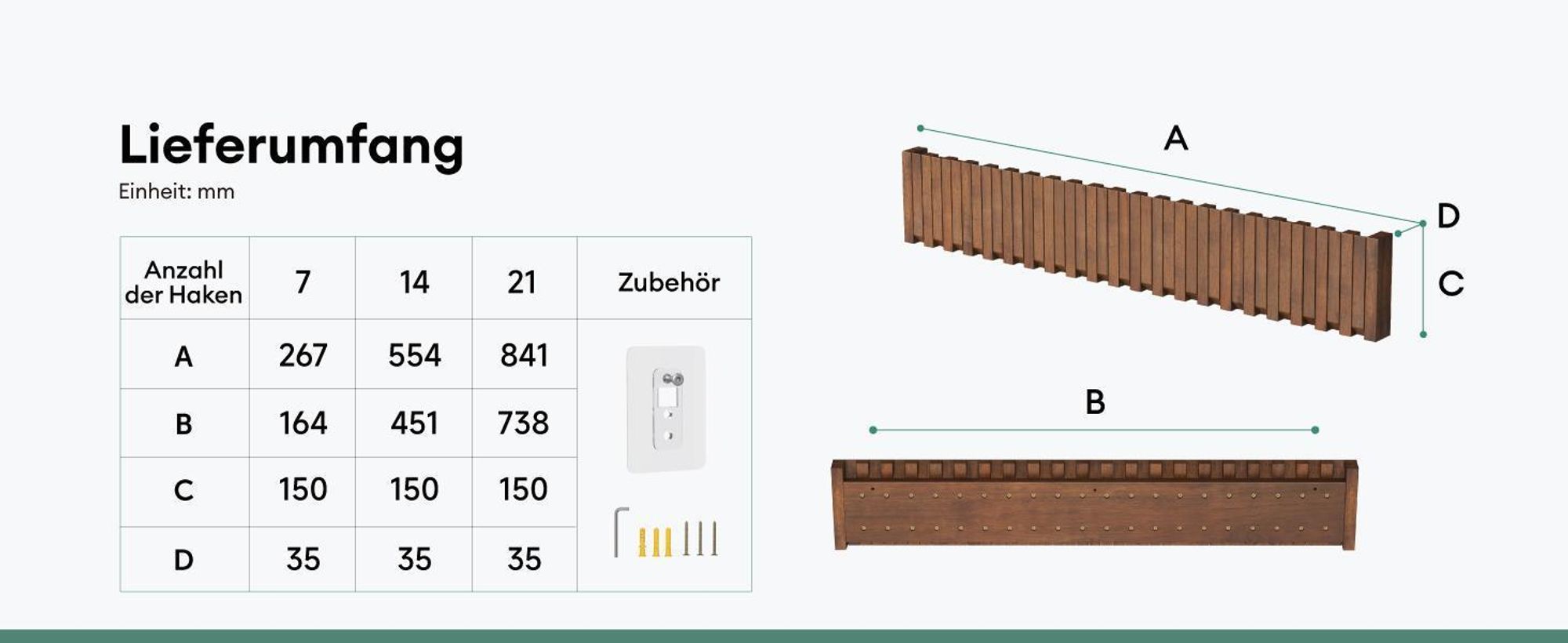Mai & Mai Kleiderhaken Wandgarderobe Wandhaken aus Holz Garderobe mit 14 magnetischen Klapphaken Garderobenleiste Garderobenhaken Matt weiß Twigro-01